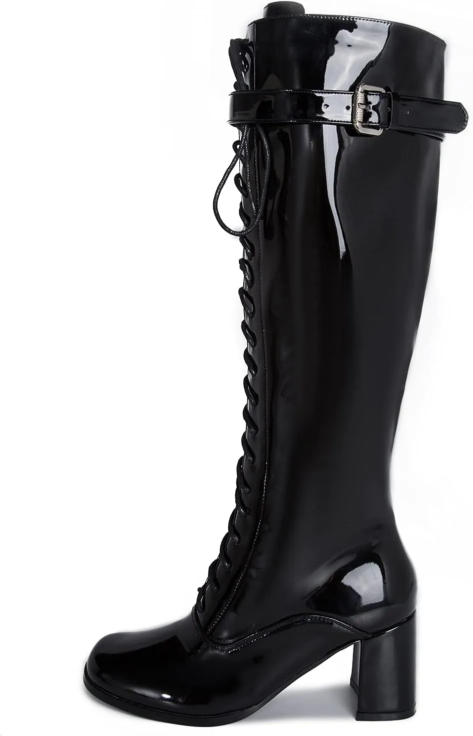 LIURUIJIA Women's Gogo Boots Lace up Knee High Block Heel Side Zipper Riding Boots