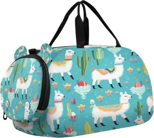 Llama Youth Sports & Travel Duffle Bag with Shoe Compartment,Waterproof Gym Bag for Girls and Boys (Overnight Essentials Organizer)