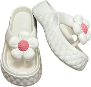 Loizziuy Floral Slippers for Women Summer Y2k Shoes Flip Flops Elevated Thick Sole for Beach Travel Casual Outdoors T-Strap Sandals