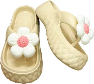 Loizziuy Floral Slippers for Women Summer Y2k Shoes Flip Flops Elevated Thick Sole for Beach Travel Casual Outdoors T-Strap Sandals