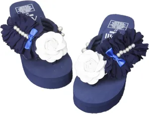Loizziuy Pink Floral Slippers Summer Women's Sandals Elevated Heels Thick-Soled Platform Handcrafted Flower Decor for The Beach