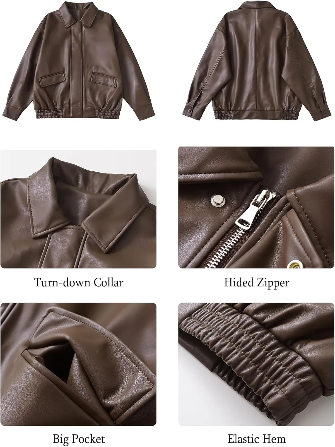 LY VAREY LIN Women Faux Leather Jacket Lapel Collar Motorcycle Zip Up Long Sleeve Motor Biker Short Coat Jacket