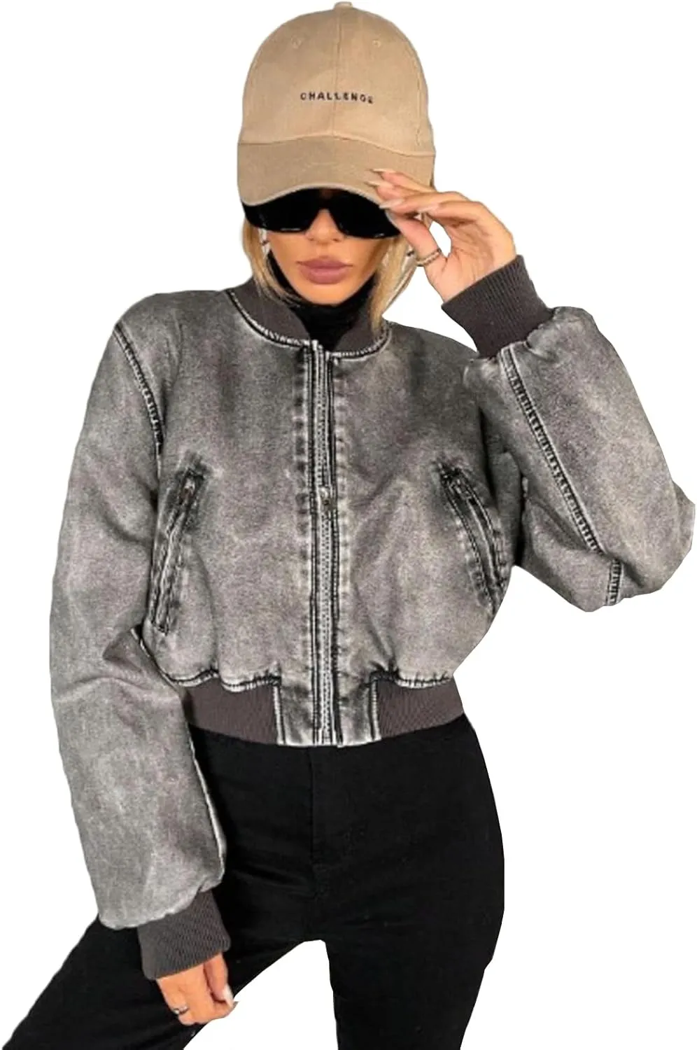 LY VAREY LIN Womens Faux Leather Varsity Jacket Biker Baseball Streetwear Casual Coat