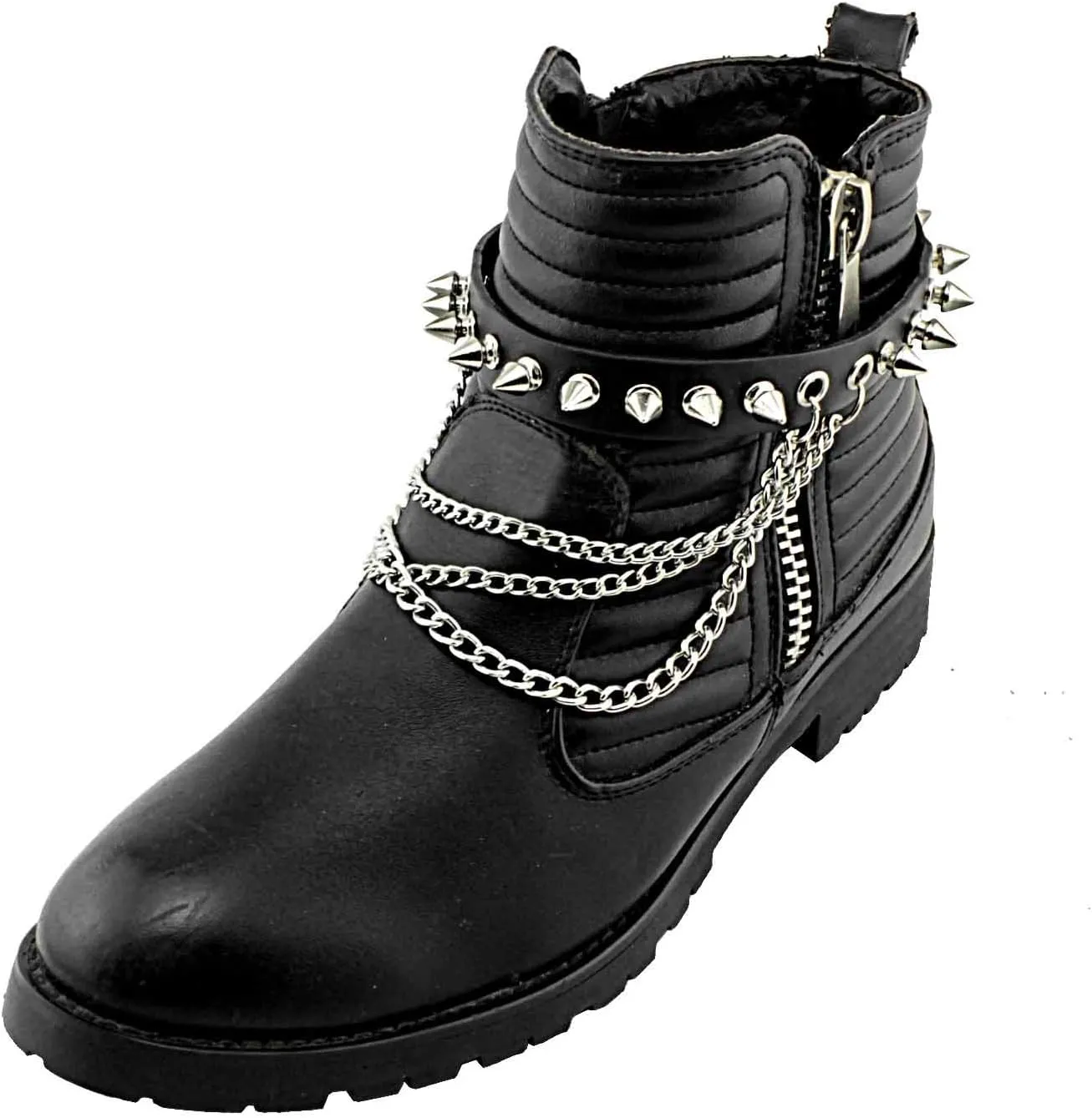 Men Biker Punk Boots Bracelets Metal Chain Vintage Pair Leather Strap spike