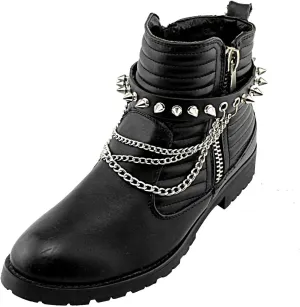 Men Biker Punk Boots Bracelets Metal Chain Vintage Pair Leather Strap spike