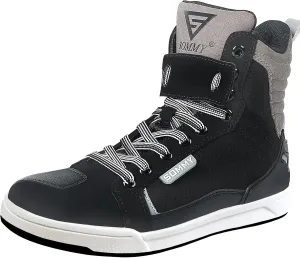 Men Casual Motorcycle Shoes Suede Riding High Top Sneakers, Cowhide with Double Layer,with Gear Shift Pad and Side Zipper