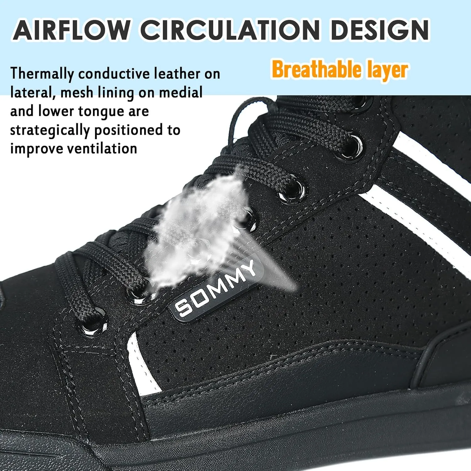 Men Casual Motorcycle Shoes Suede Riding High Top Sneakers, Cowhide with Double Layer,with Gear Shift Pad and Side Zipper