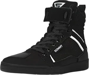 Men Casual Motorcycle Shoes Suede Riding High Top Sneakers, Cowhide with Double Layer,with Gear Shift Pad and Side Zipper