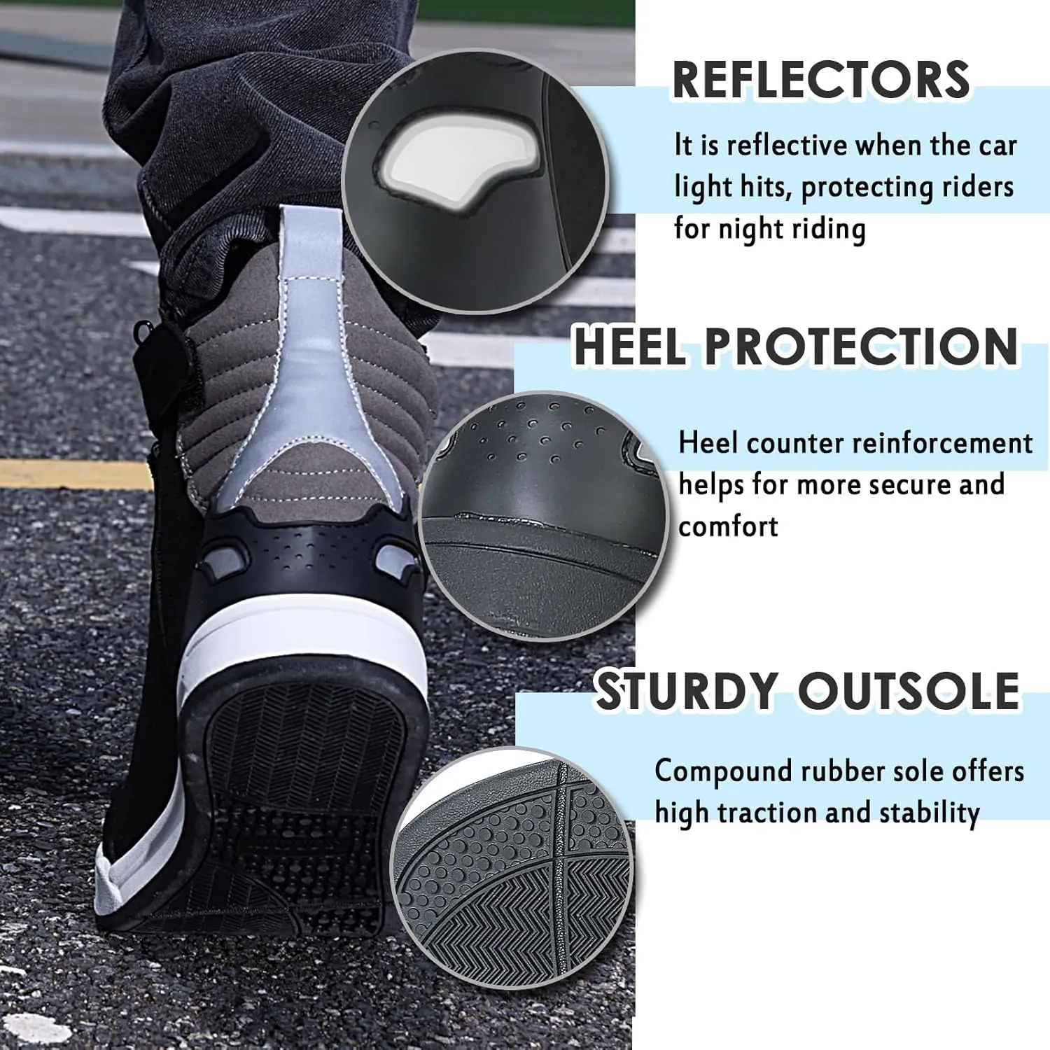 Men Casual Motorcycle Shoes Suede Riding High Top Sneakers, Cowhide with Double Layer,with Gear Shift Pad and Side Zipper