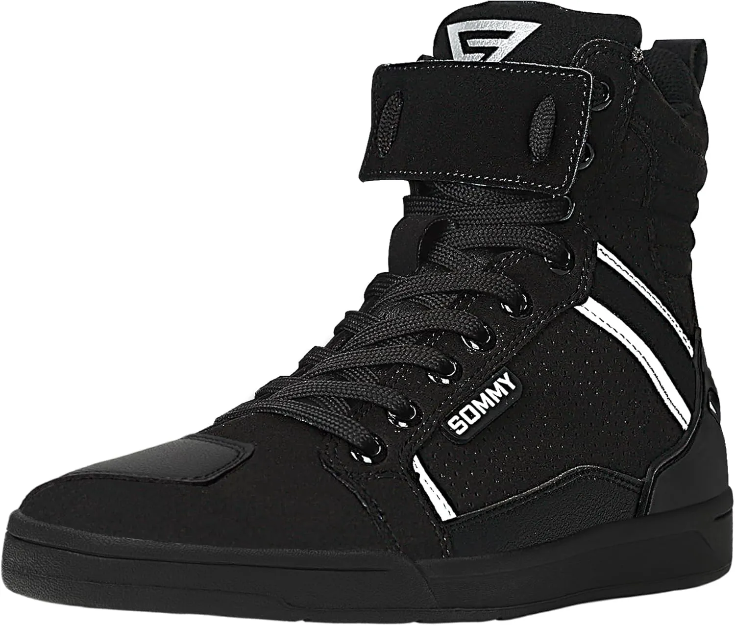 Men Casual Motorcycle Shoes Suede Riding High Top Sneakers, Cowhide with Double Layer,with Gear Shift Pad and Side Zipper