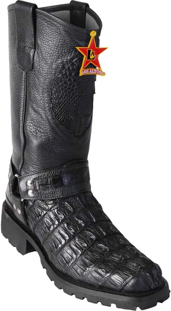Men's Biker Design Genuine Leather Caiman Tail Western Boots with Industrial Sole