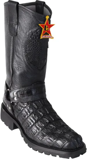 Men's Biker Design Genuine Leather Caiman Tail Western Boots with Industrial Sole