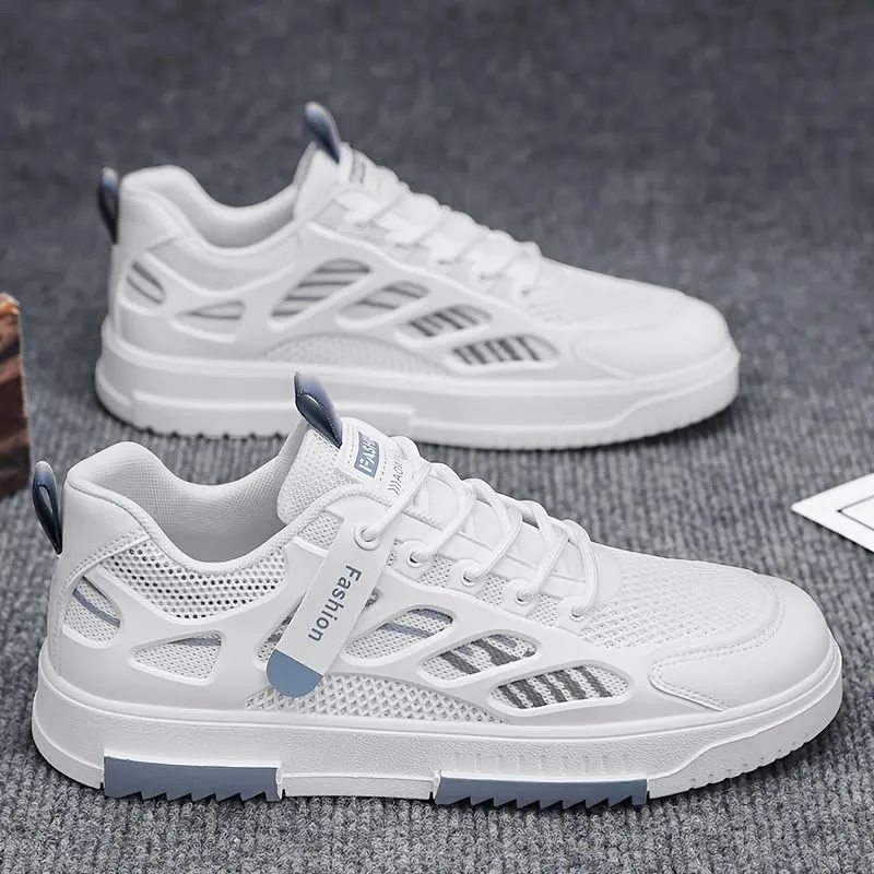 Men's Breathable Mesh Casual Skateboarding Shoes, Fashion Trend Low-Top Sneakers, Striped Pattern, Spring/Summer