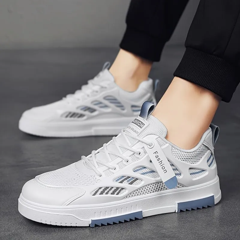 Men's Breathable Mesh Casual Skateboarding Shoes, Fashion Trend Low-Top Sneakers, Striped Pattern, Spring/Summer