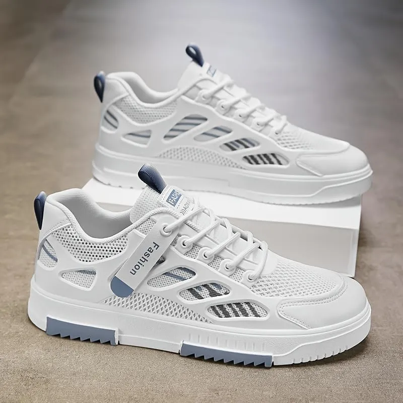 Men's Breathable Mesh Casual Skateboarding Shoes, Fashion Trend Low-Top Sneakers, Striped Pattern, Spring/Summer
