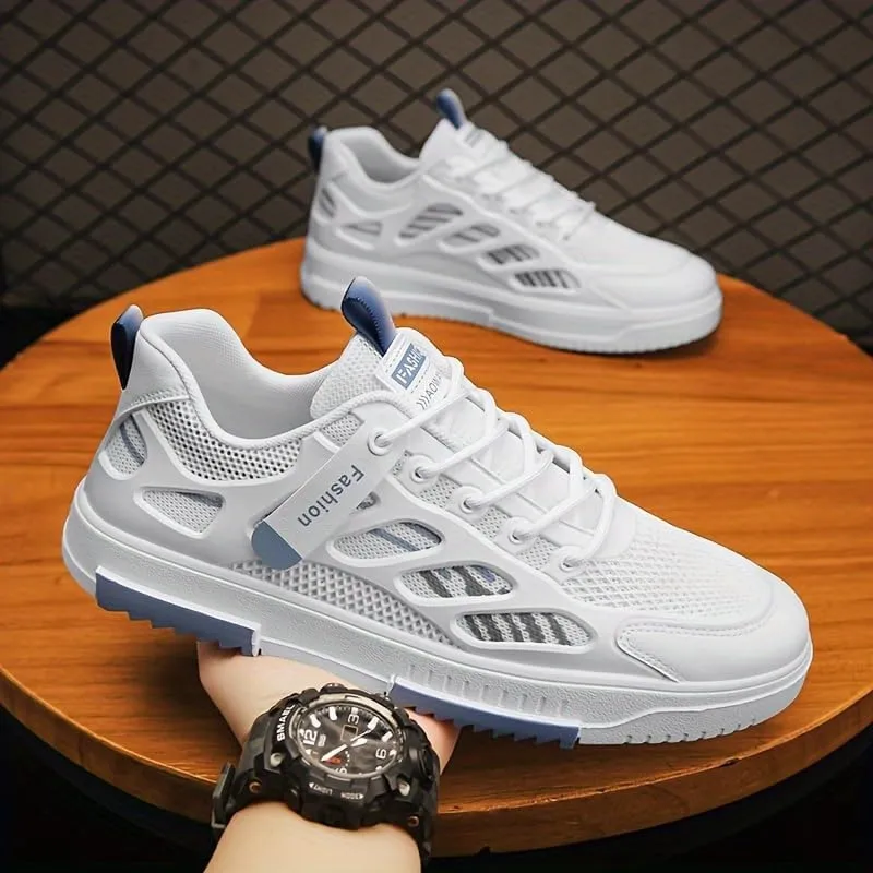 Men's Breathable Mesh Casual Skateboarding Shoes, Fashion Trend Low-Top Sneakers, Striped Pattern, Spring/Summer