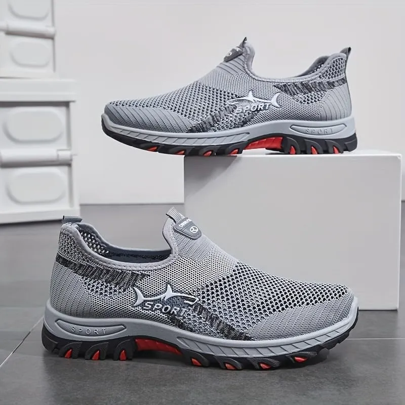 Men's Breathable Mesh Sneakers | Slip-On Athletic Shoes for Spring/Summer | Lightweight Casual Sports Style with Rubber Sole & Round Toe Design