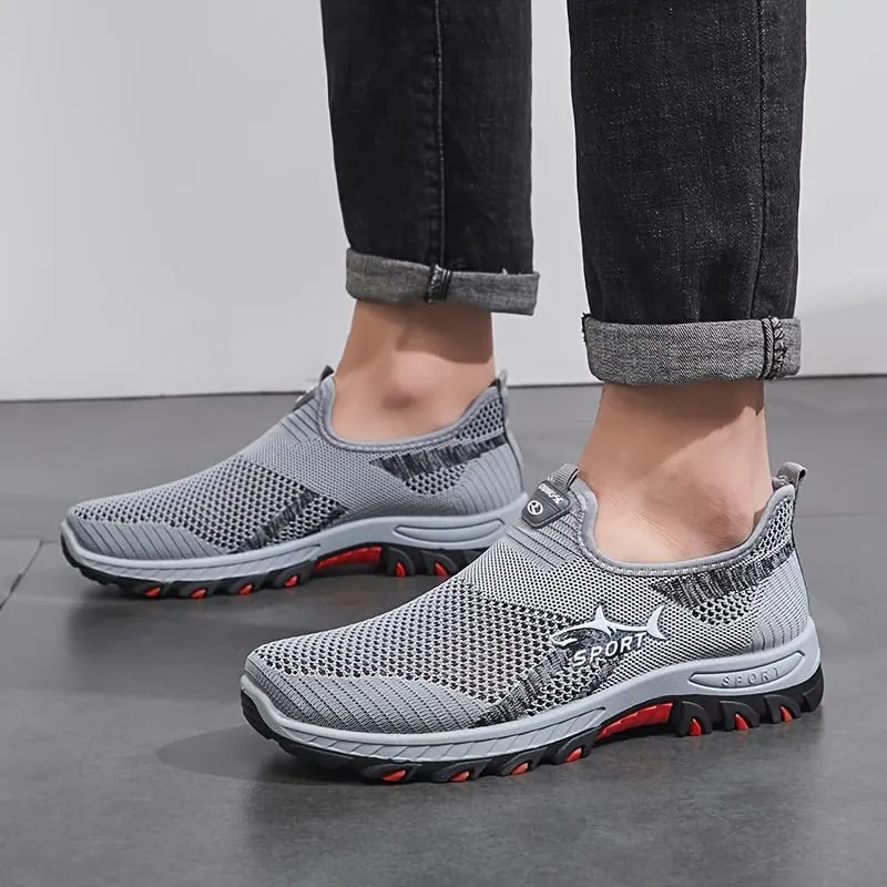 Men's Breathable Mesh Sneakers | Slip-On Athletic Shoes for Spring/Summer | Lightweight Casual Sports Style with Rubber Sole & Round Toe Design