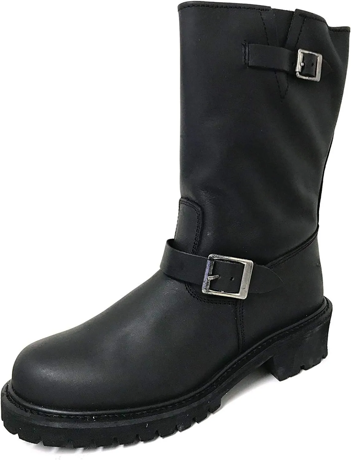 Men's Engineer Boots Motorcycle Classic Harness Genuine Leather 12" Biker Riding, Black