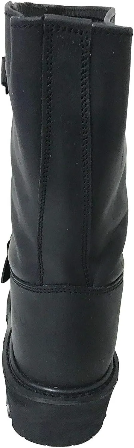 Men's Engineer Boots Motorcycle Classic Harness Genuine Leather 12" Biker Riding, Black