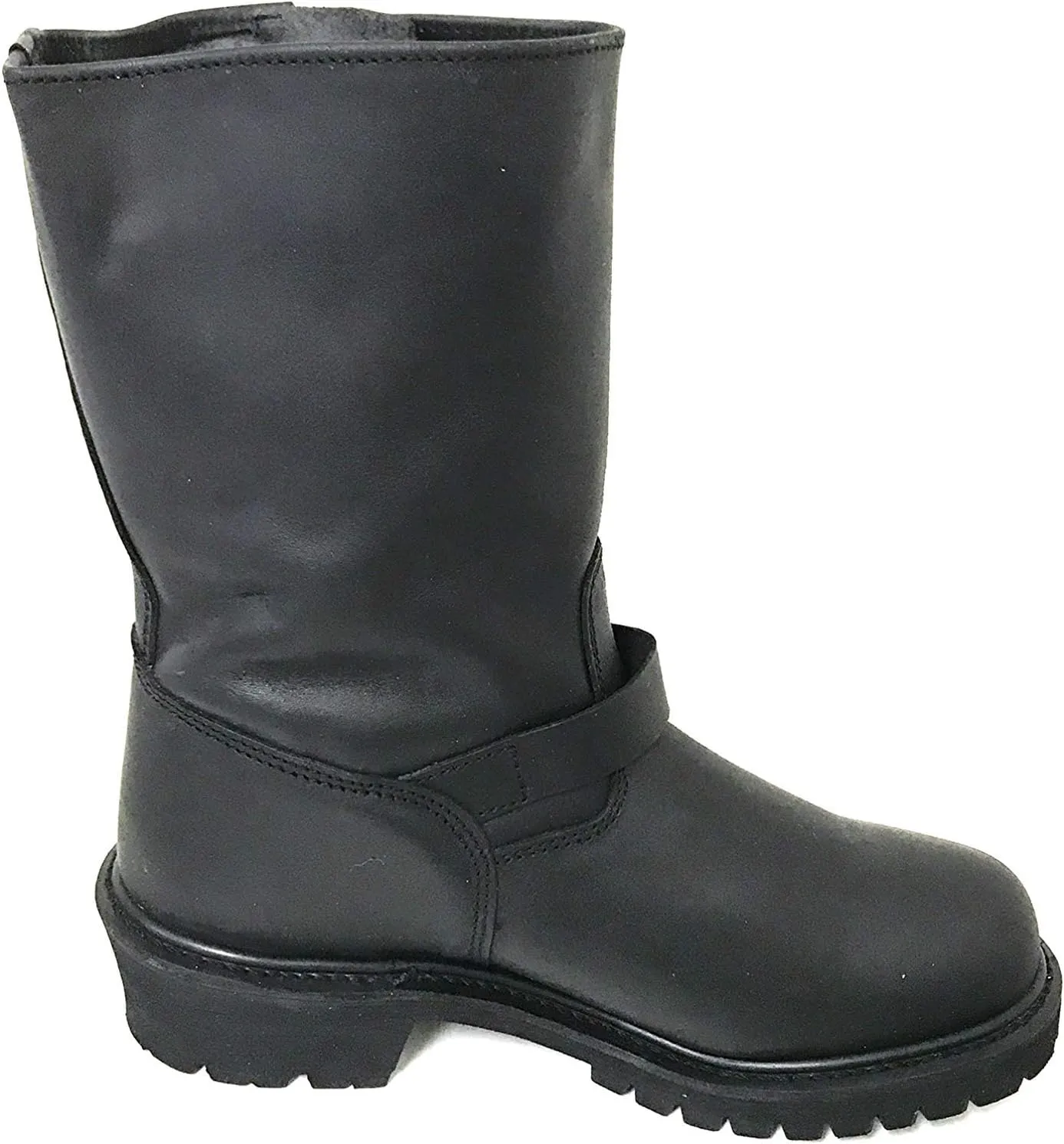 Men's Engineer Boots Motorcycle Classic Harness Genuine Leather 12" Biker Riding, Black