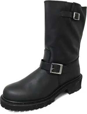 Men's Engineer Boots Motorcycle Classic Harness Genuine Leather 12" Biker Riding, Black
