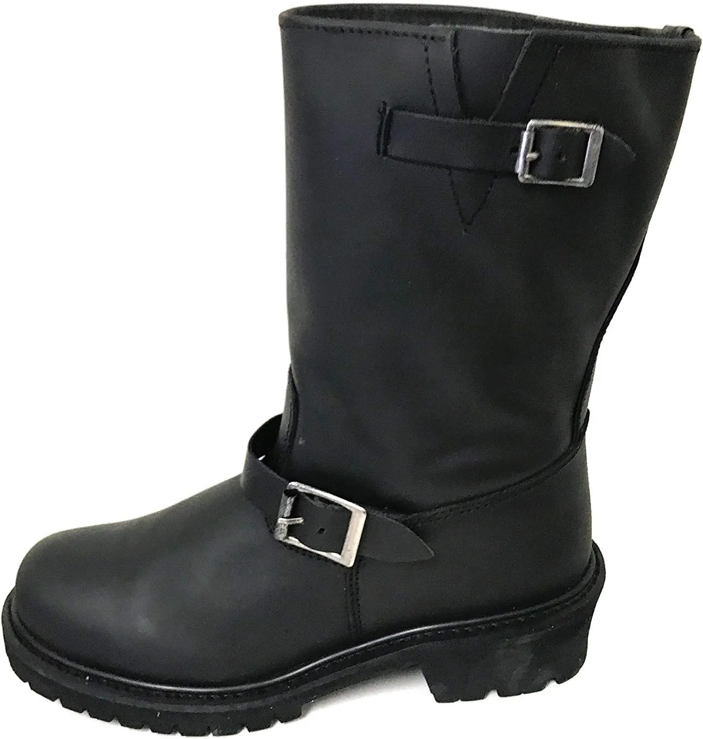 Men's Engineer Boots Motorcycle Classic Harness Genuine Leather 12" Biker Riding, Black