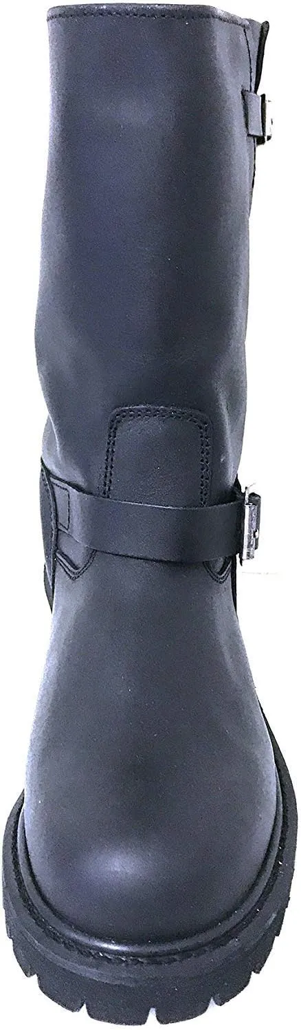 Men's Engineer Boots Motorcycle Classic Harness Genuine Leather 12" Biker Riding, Black