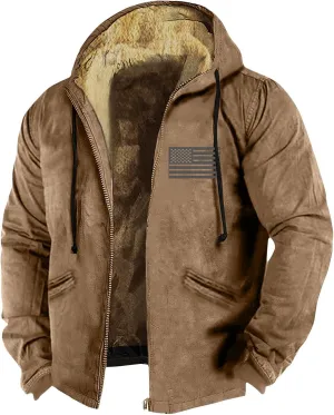 Mens Fuzzy Sherpa Jacket Long Sleeve Fleece Zip Up Coat Faux Jacket Outerwear Windbreaker Casual Hoodies Hooded