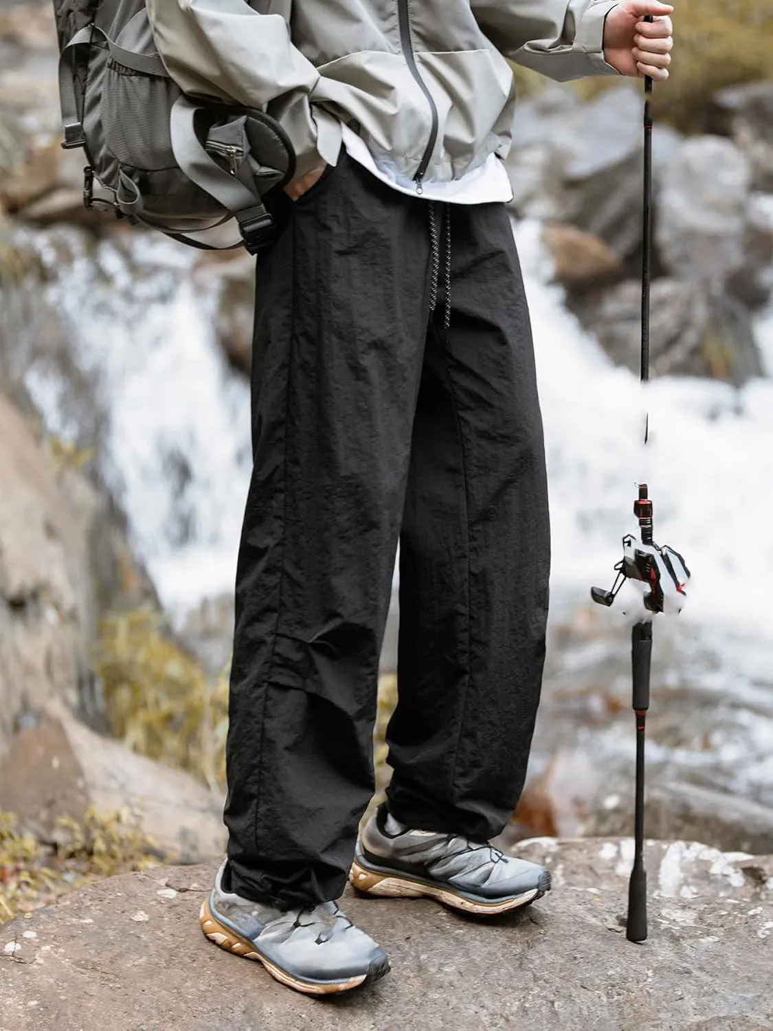 Mens Hiking Pants Cargo Outdoor Water Resistant Quick-Dry Pants Lightweight Drawstring Tactical Fishing Stretch Trousers