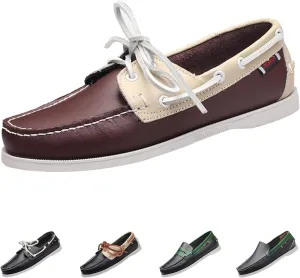 Men's Leather Fashion 2 Eye Boat Shoes,Lightweight Comfort Non-Slip Casual Driving Walking Moccasin Wendy Penny Loafers