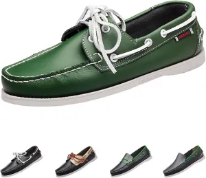 Men's Leather Fashion 2 Eye Boat Shoes,Lightweight Comfort Non-Slip Casual Driving Walking Moccasin Wendy Penny Loafers