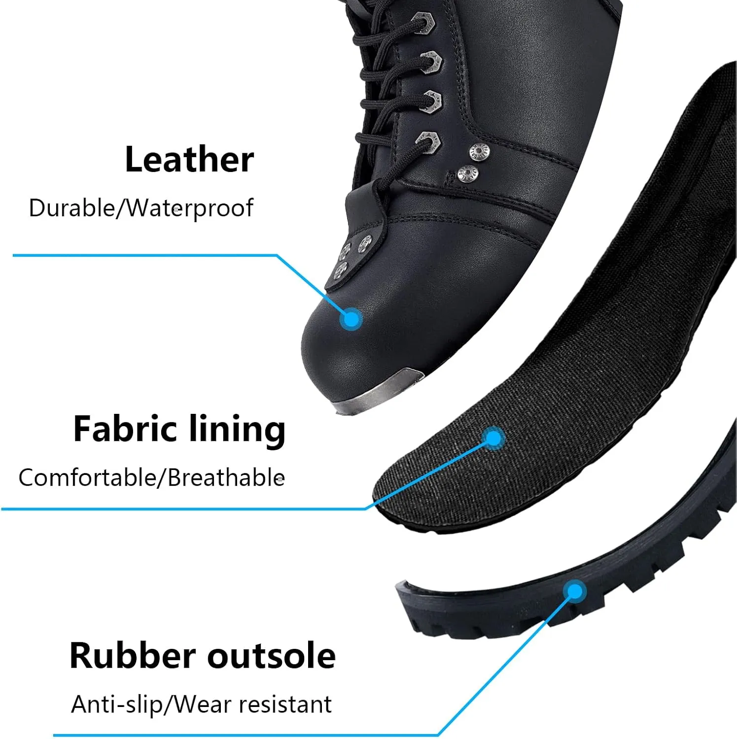 Men's Motorcycle Boot For Riding PU Leather Combat Boots For Men Waterproof Biker Boots with Lace-Up Side Zipper