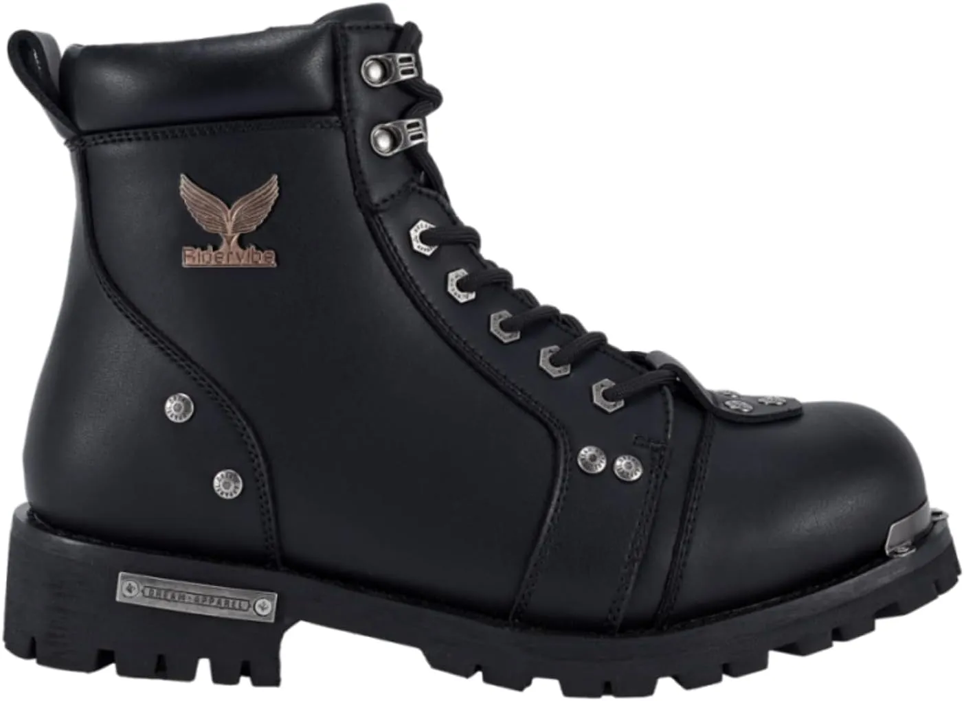 Men's Motorcycle Boot For Riding PU Leather Combat Boots For Men Waterproof Biker Boots with Lace-Up Side Zipper