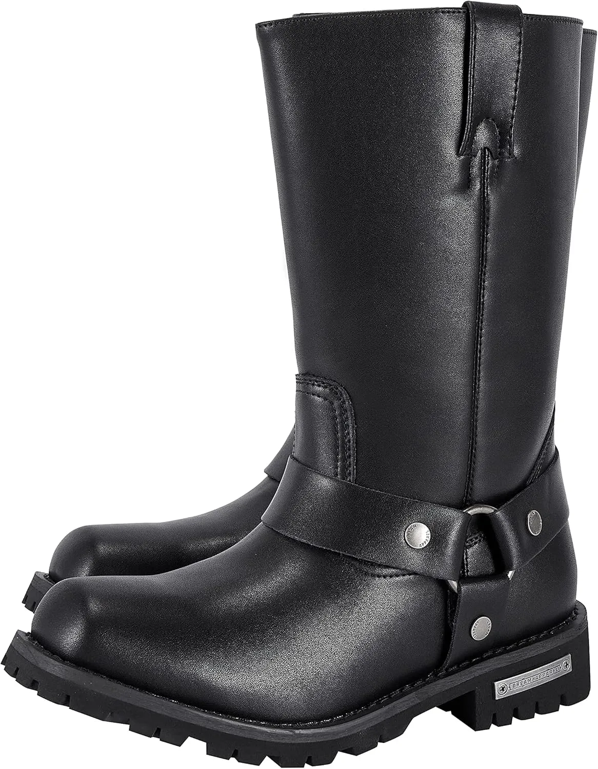 Men's Motorcycle Boot For Riding Waterproof Black PU Leather Boots Mid Calf Boots for Men