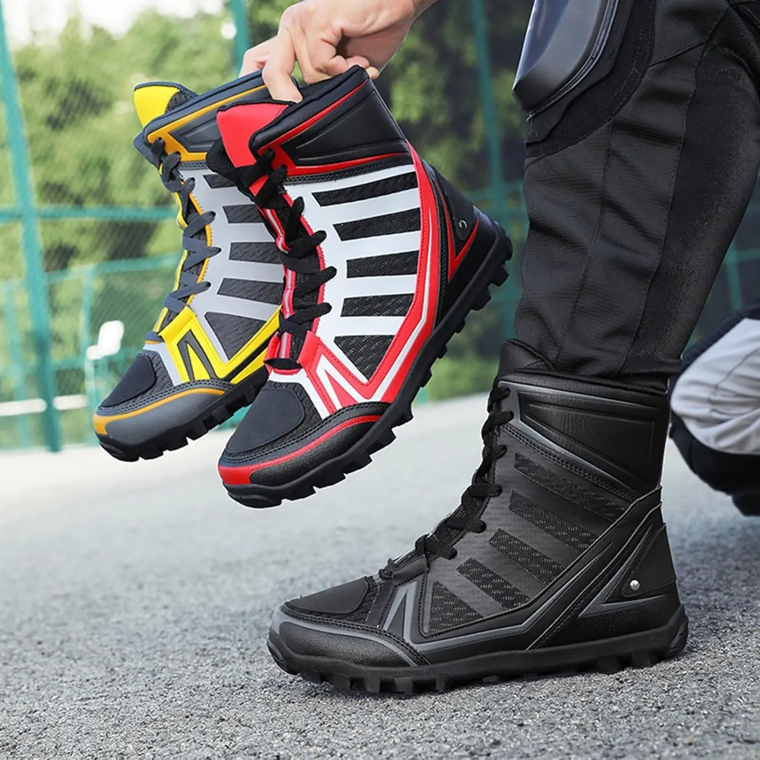 Men's Motorcycle Boots Racing Shoes High-Top Road Street Motocross Protective Boots Lace up Breathable Biker Sneakers Touring Sports Safety Shoes - Extra Gear Shift Pad