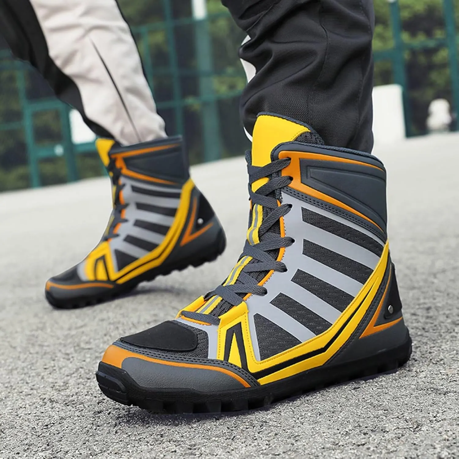 Men's Motorcycle Boots Racing Shoes High-Top Road Street Motocross Protective Boots Lace up Breathable Biker Sneakers Touring Sports Safety Shoes - Extra Gear Shift Pad