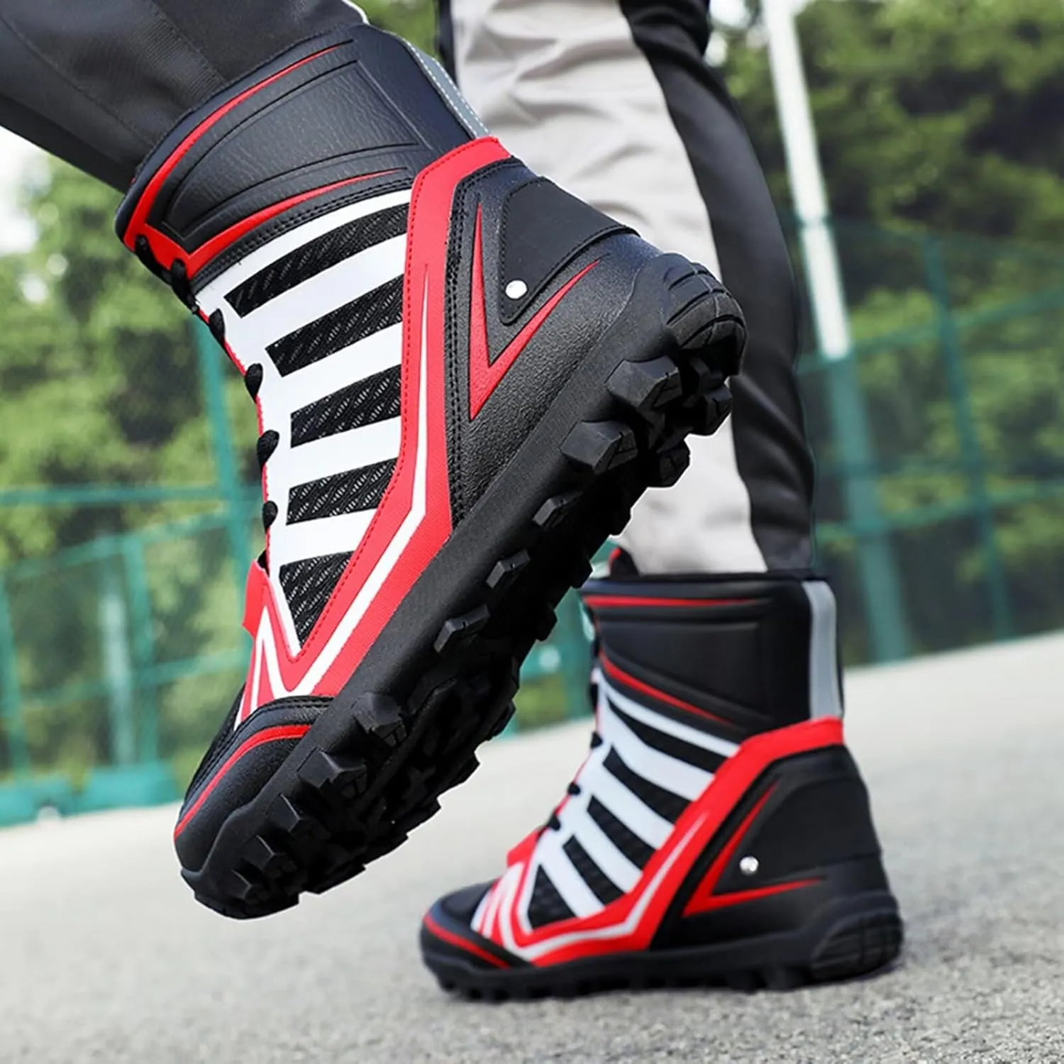 Men's Motorcycle Boots Racing Shoes High-Top Road Street Motocross Protective Boots Lace up Breathable Biker Sneakers Touring Sports Safety Shoes - Extra Gear Shift Pad