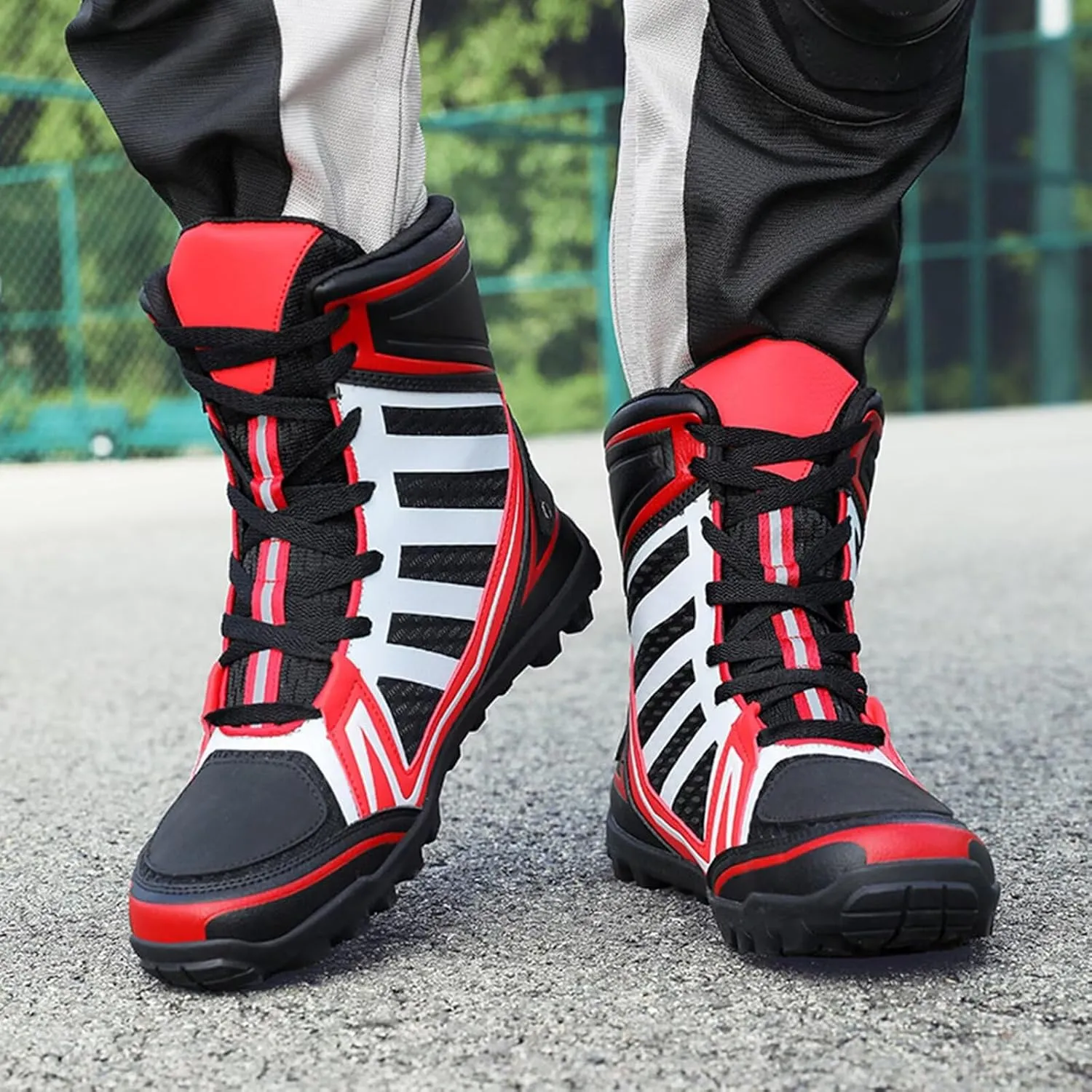 Men's Motorcycle Boots Racing Shoes High-Top Road Street Motocross Protective Boots Lace up Breathable Biker Sneakers Touring Sports Safety Shoes - Extra Gear Shift Pad