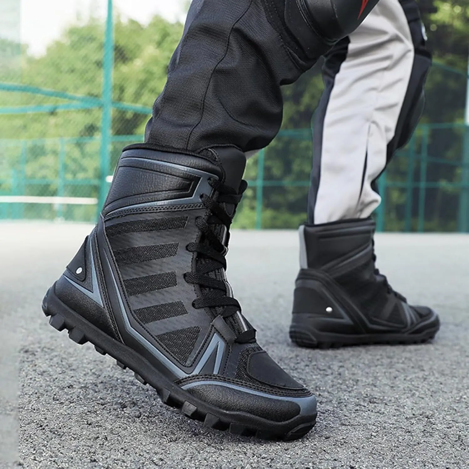 Men's Motorcycle Boots Racing Shoes High-Top Road Street Motocross Protective Boots Lace up Breathable Biker Sneakers Touring Sports Safety Shoes - Extra Gear Shift Pad