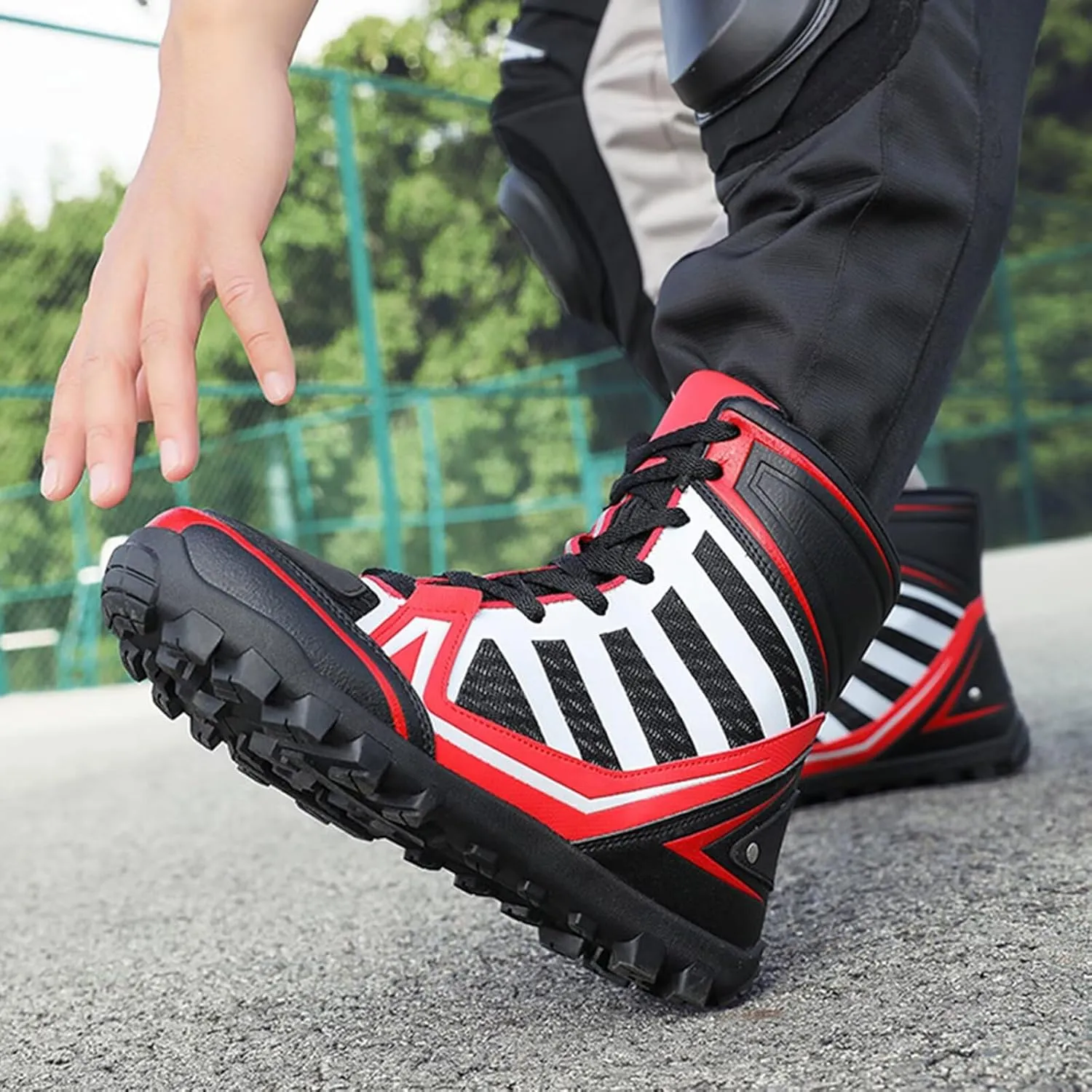Men's Motorcycle Boots Racing Shoes High-Top Road Street Motocross Protective Boots Lace up Breathable Biker Sneakers Touring Sports Safety Shoes - Extra Gear Shift Pad