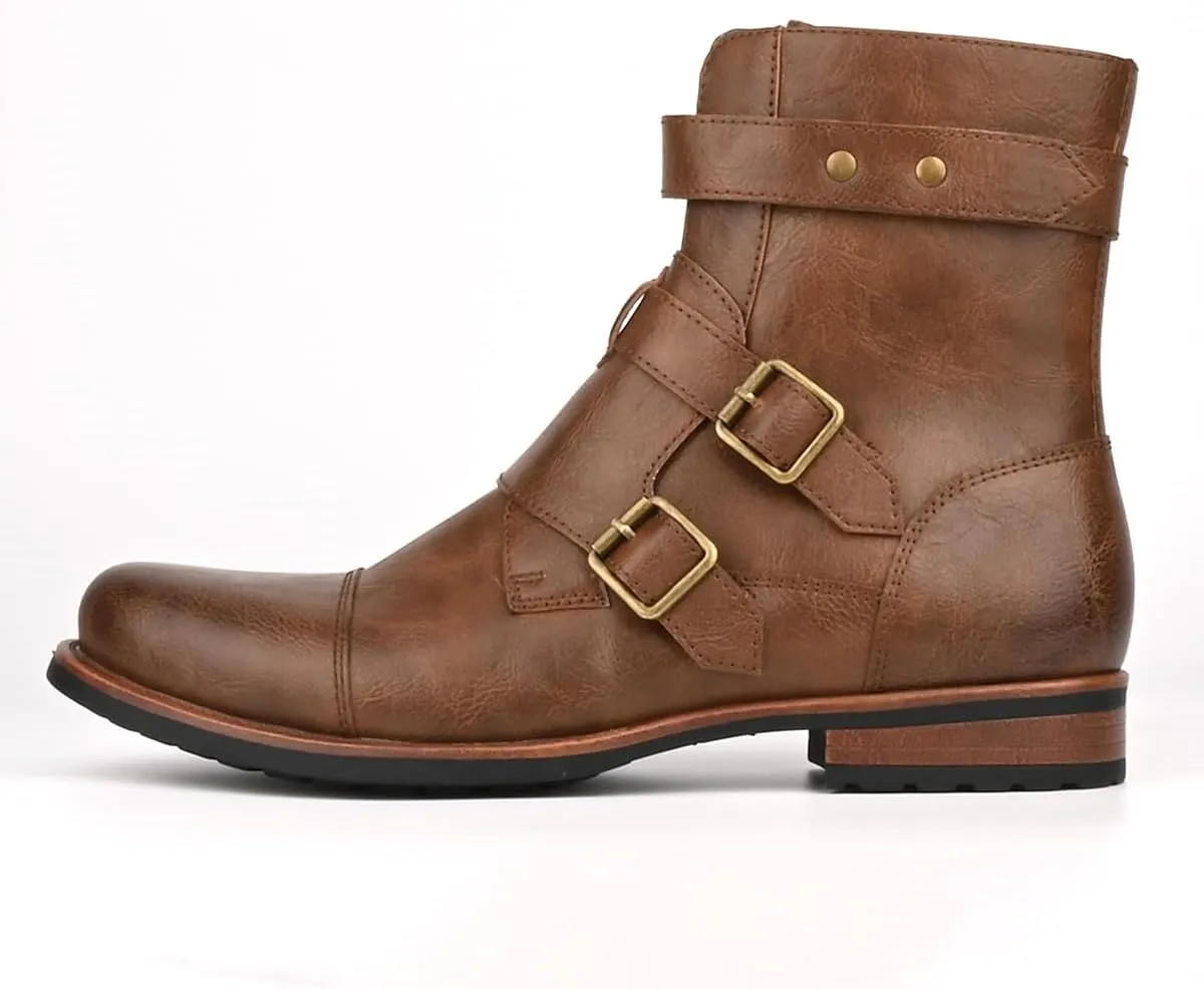 Men's Motorcycle Combat Boots Zipper Fashion Biker Boot Casual Boots for Men