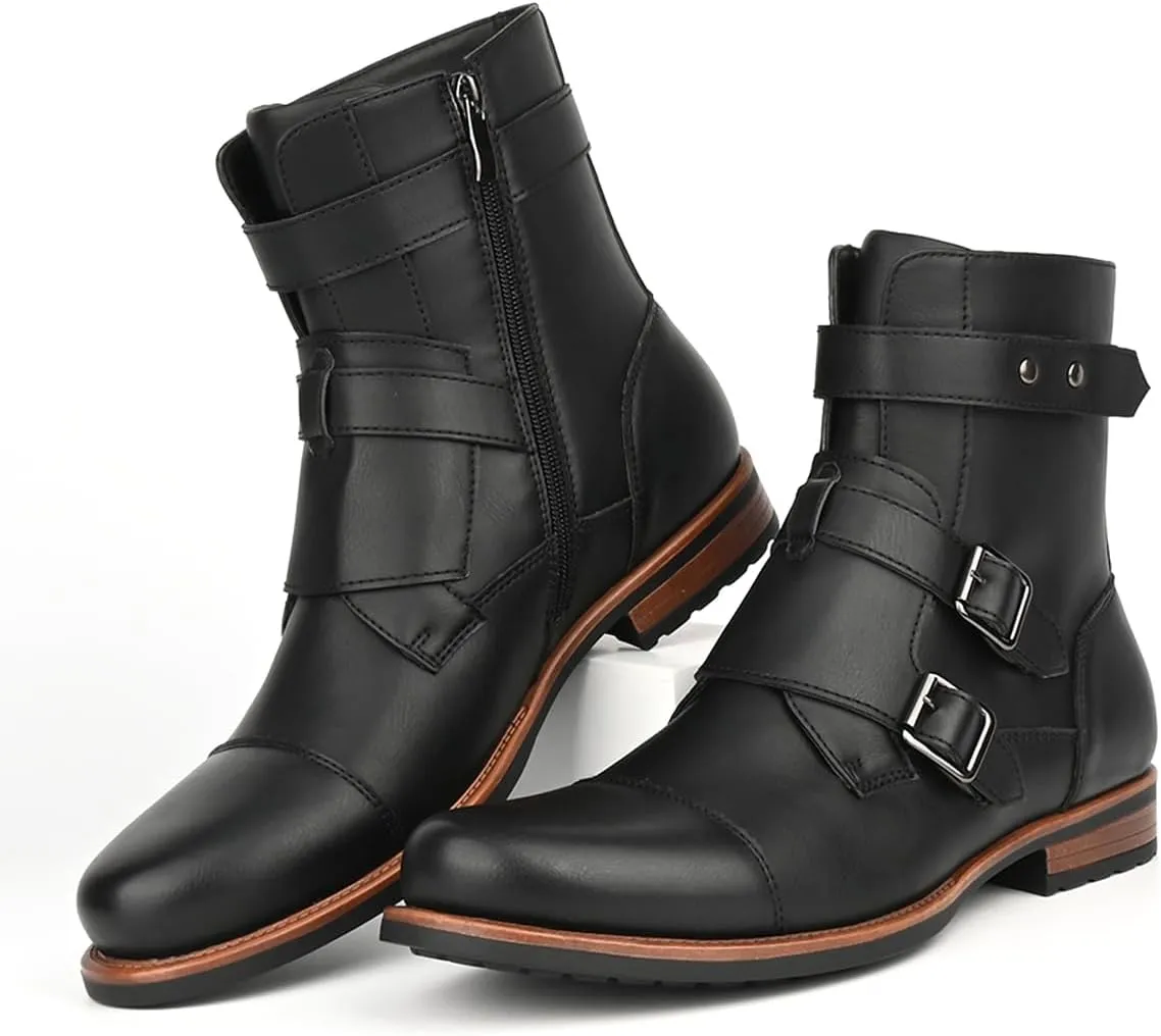 Men's Motorcycle Combat Boots Zipper Fashion Biker Boot Casual Boots for Men