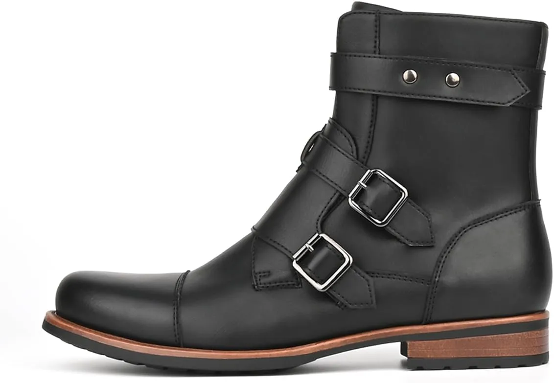 Men's Motorcycle Combat Boots Zipper Fashion Biker Boot Casual Boots for Men