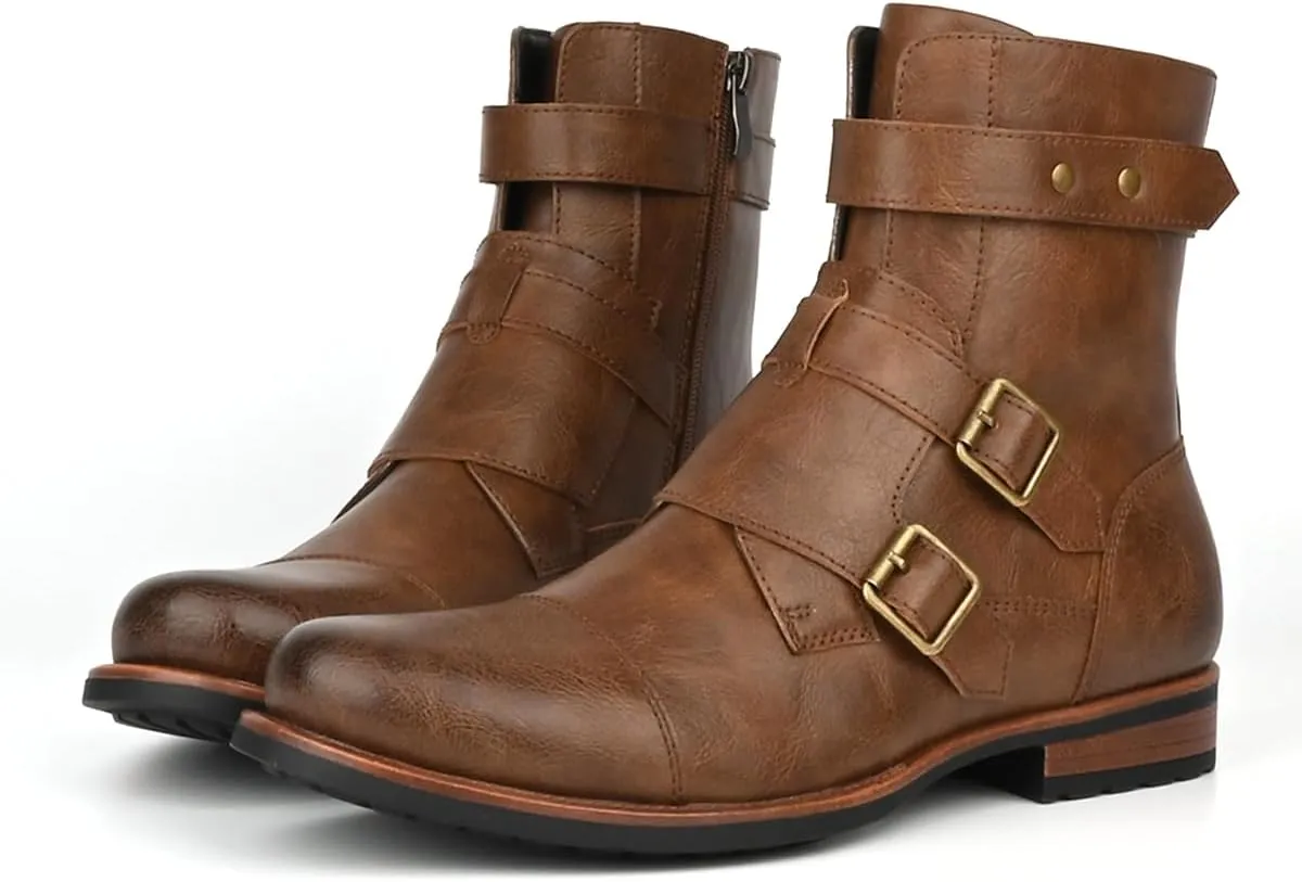 Men's Motorcycle Combat Boots Zipper Fashion Biker Boot Casual Boots for Men
