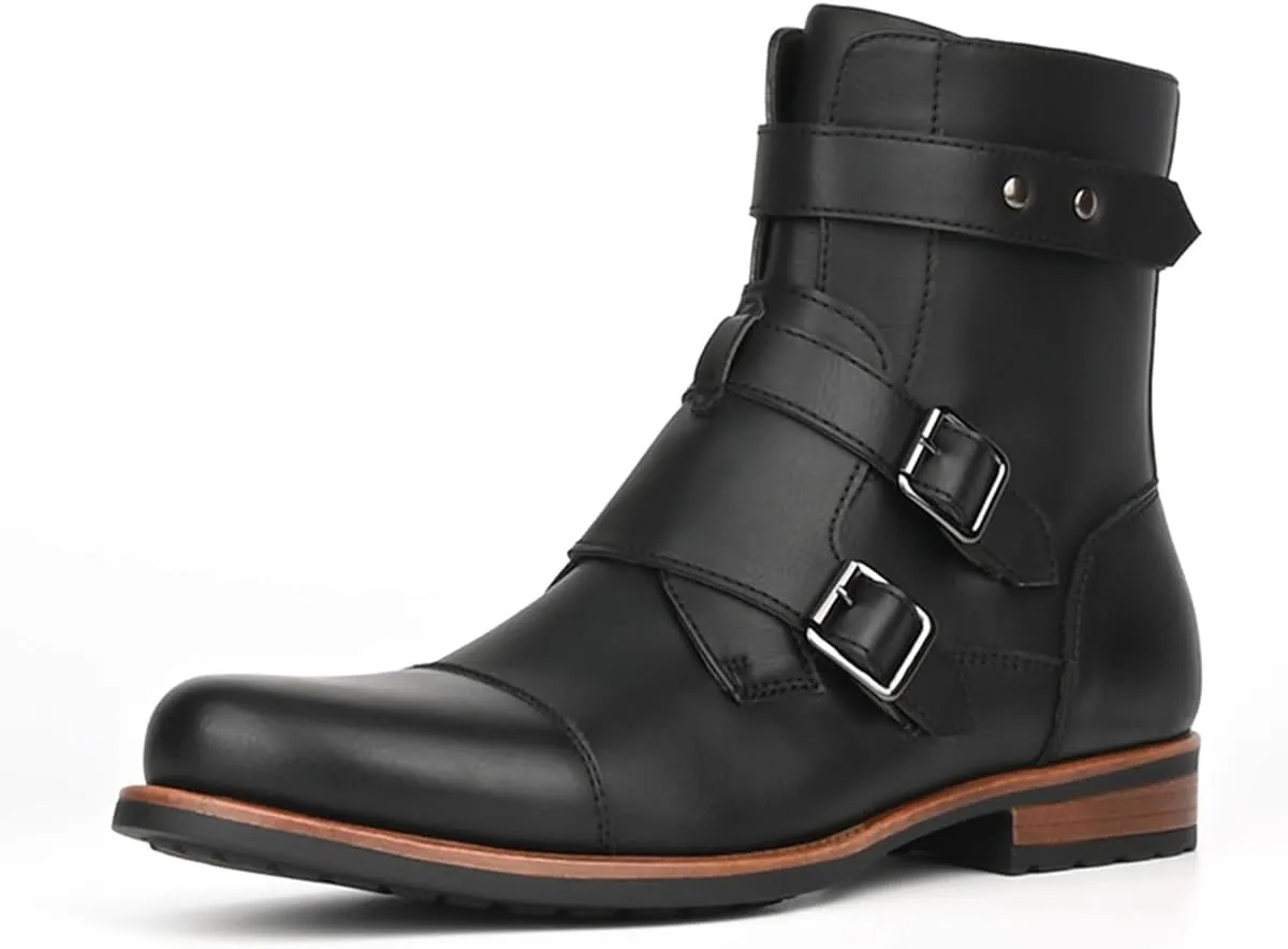 Men's Motorcycle Combat Boots Zipper Fashion Biker Boot Casual Boots for Men
