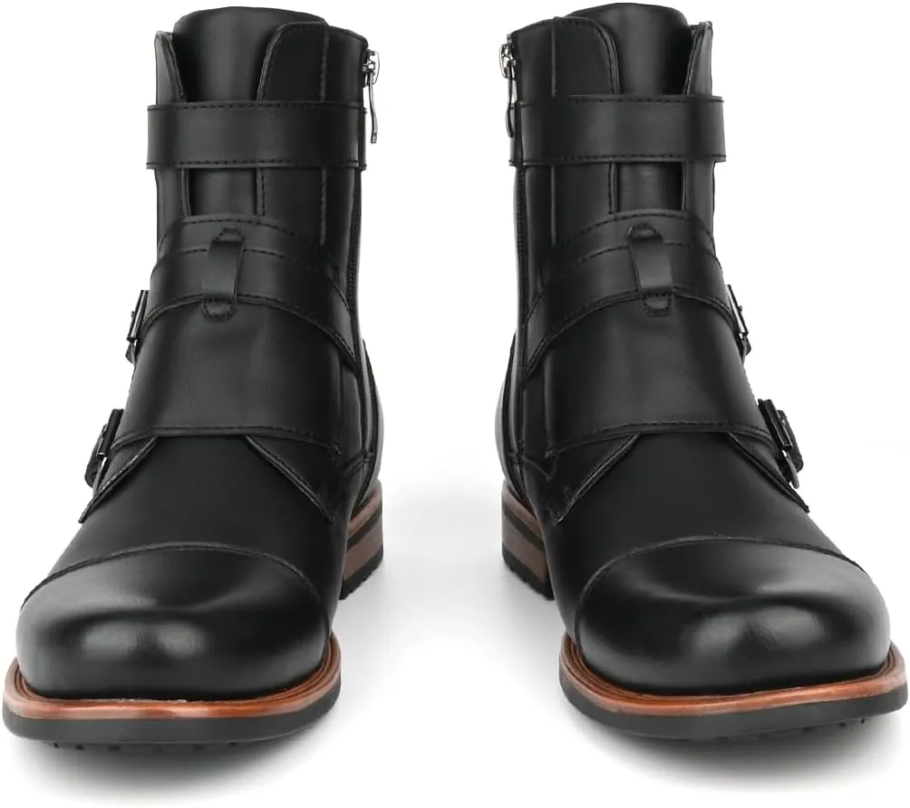 Men's Motorcycle Combat Boots Zipper Fashion Biker Boot Casual Boots for Men