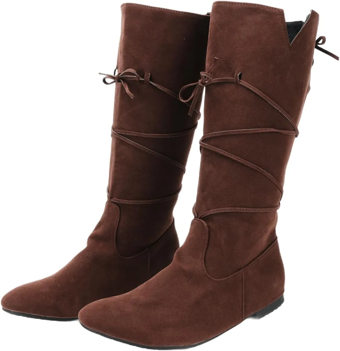 Mens Renaissance Boots Medieval Cosplay Halloween Boots Viking Pirate Steampunk Riding Long Boots