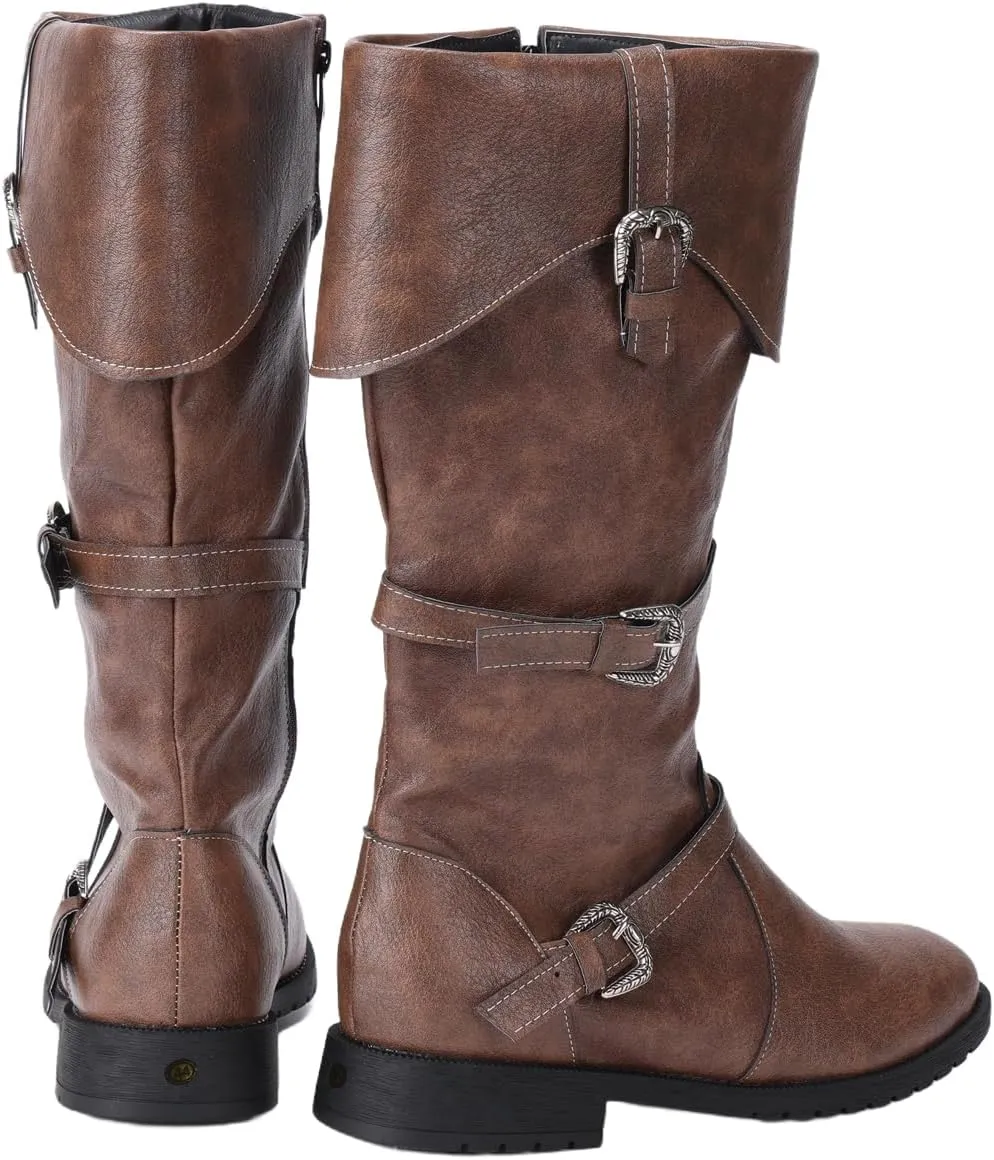 Mens Renaissance Vintage Boots Medieval Cosplay Vintage Boots Halloween Viking Pirate Riding Boots