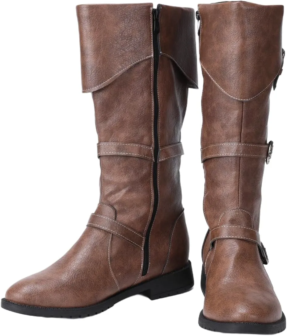 Mens Renaissance Vintage Boots Medieval Cosplay Vintage Boots Halloween Viking Pirate Riding Boots
